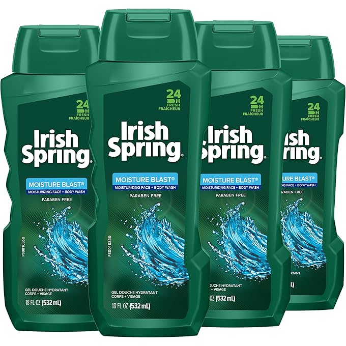 Irish Spring Body Wash, Moisture Blast, 18 fluid ounce, 4 Count (Pack of 1) - Image 1